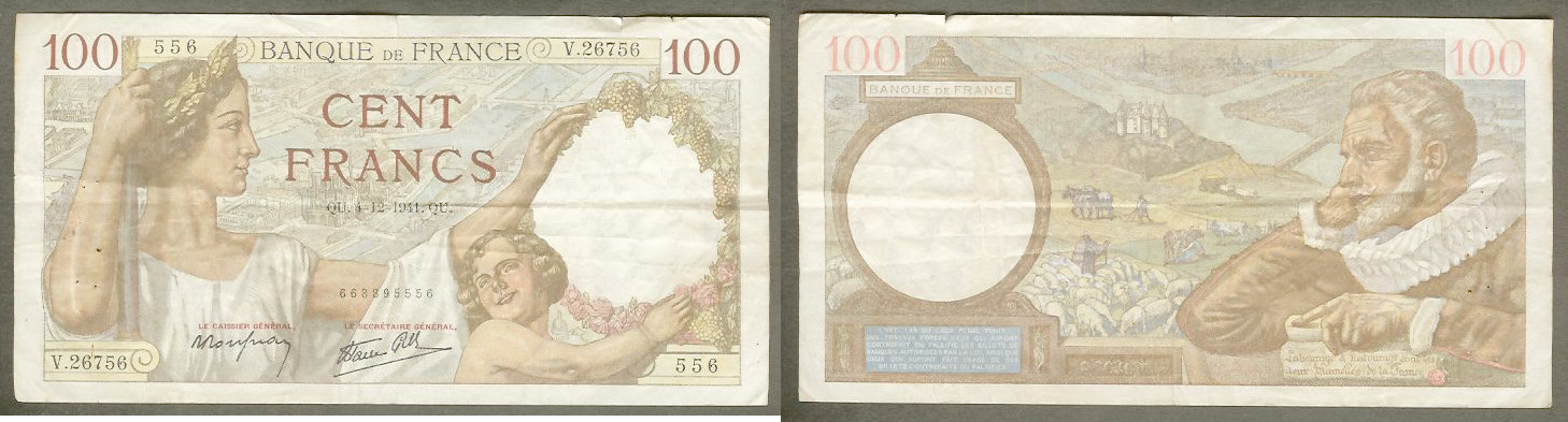 100 francs Sully 4.12.1941 VF+